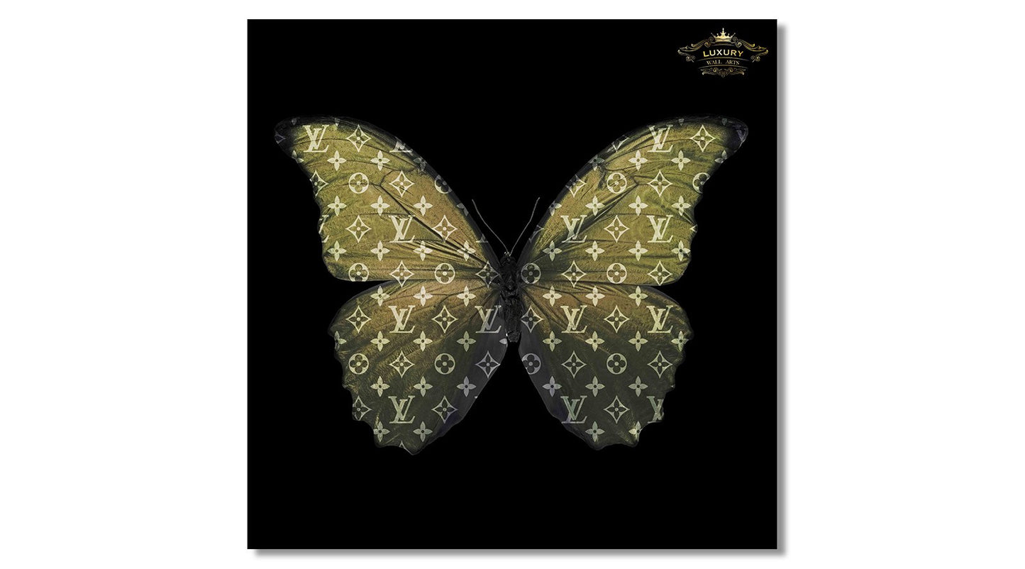 Louis Vuitton Butterfly (Earth) 100X100Cm / Aluminium Olive Posters Prenten En Visuele Kunstwerken
