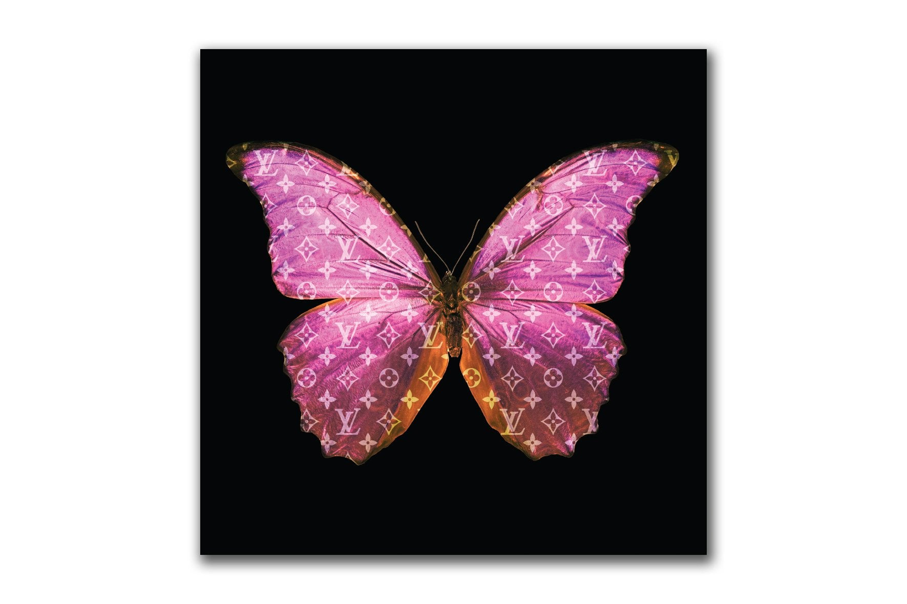 Louis Vuitton Butterfly (Neon) 100X100Cm / Aluminium Pink Posters Prenten En Visuele Kunstwerken