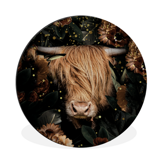 Muurcirkel Schotse Hooglander - Bloemen